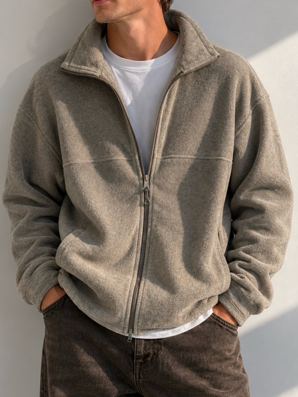 ⛰️ COLUMBIA Vintage Full Zip Fleece Jacket Taupe Men’s Large Y2K Outdoor